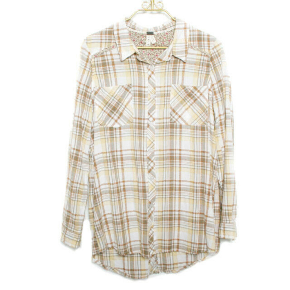 Free People Plaid Tunic Blouse Large NWT (rr08)
